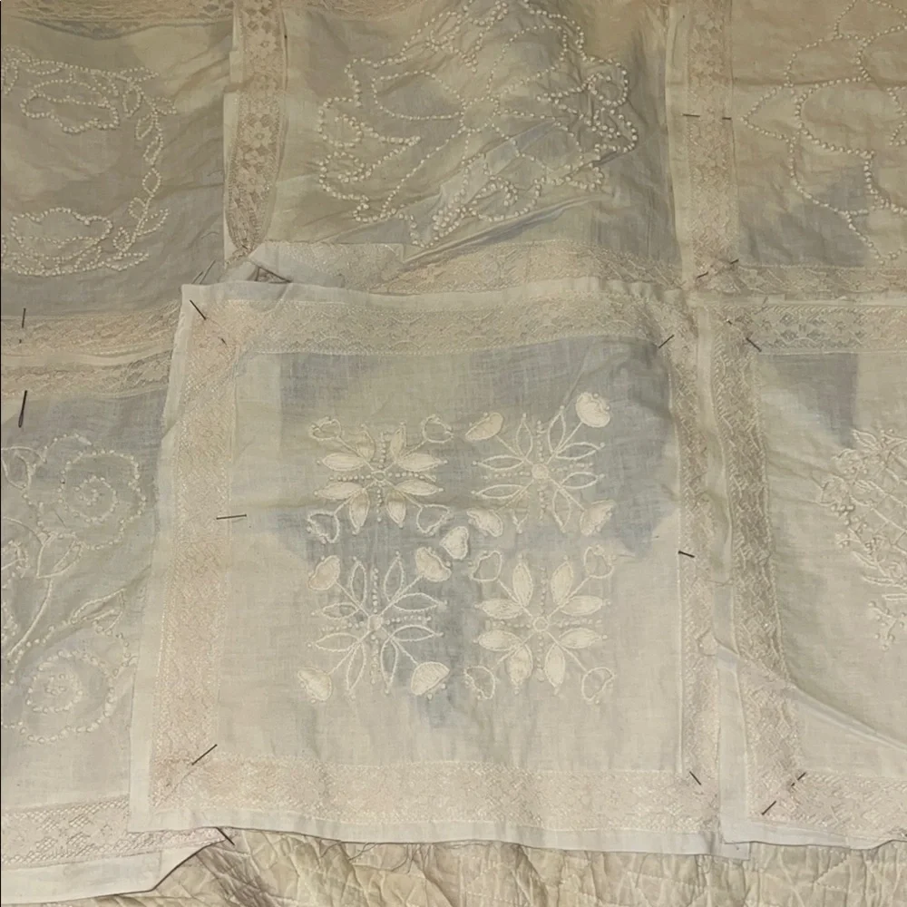 Lot 6 Antique Elegant Cream Embroidered Quilt squares